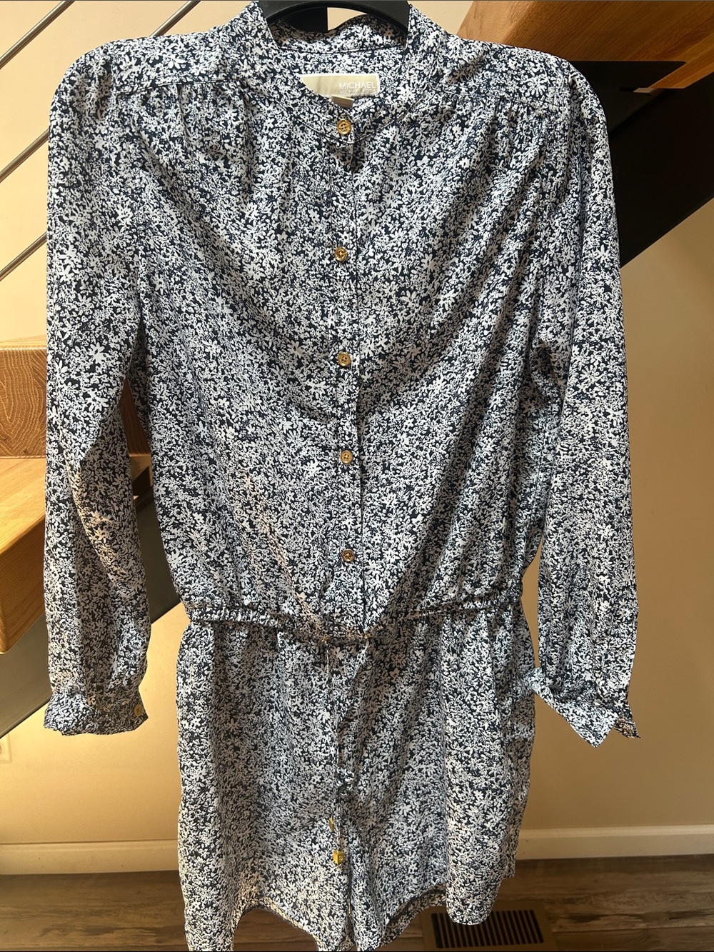 MICHAEL Michael Kors Navy and White Floral Button Front romper